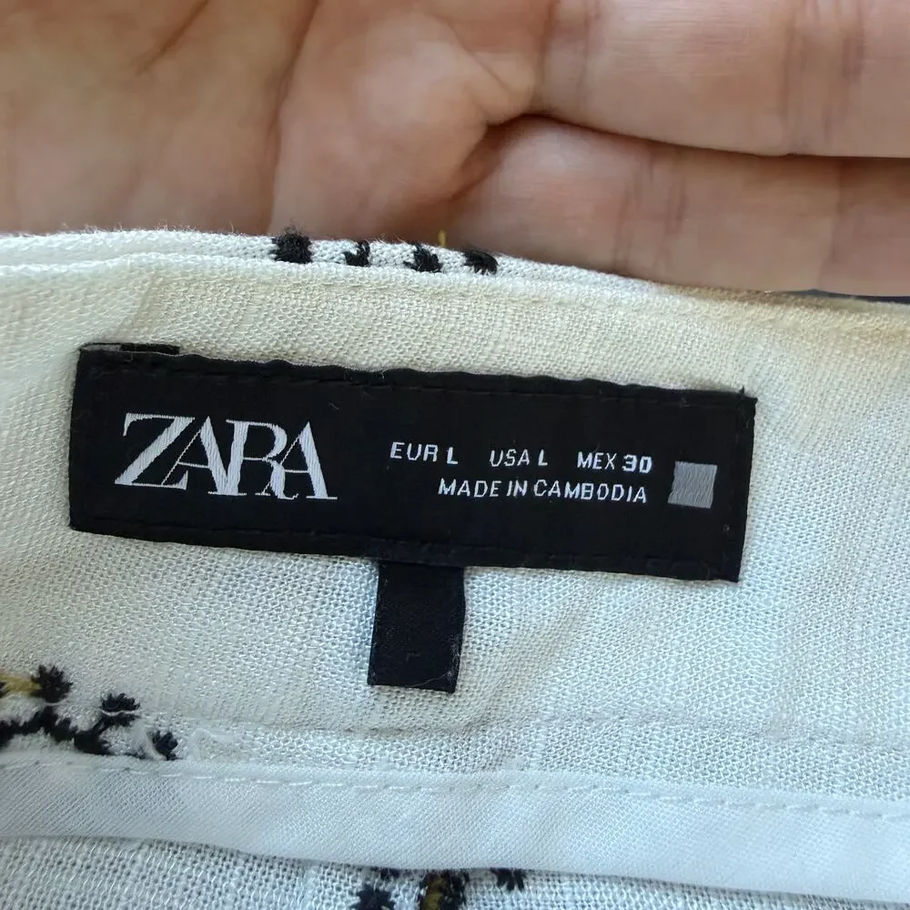 ZARA White Paisley Embroidered Linen Blend Matching Set